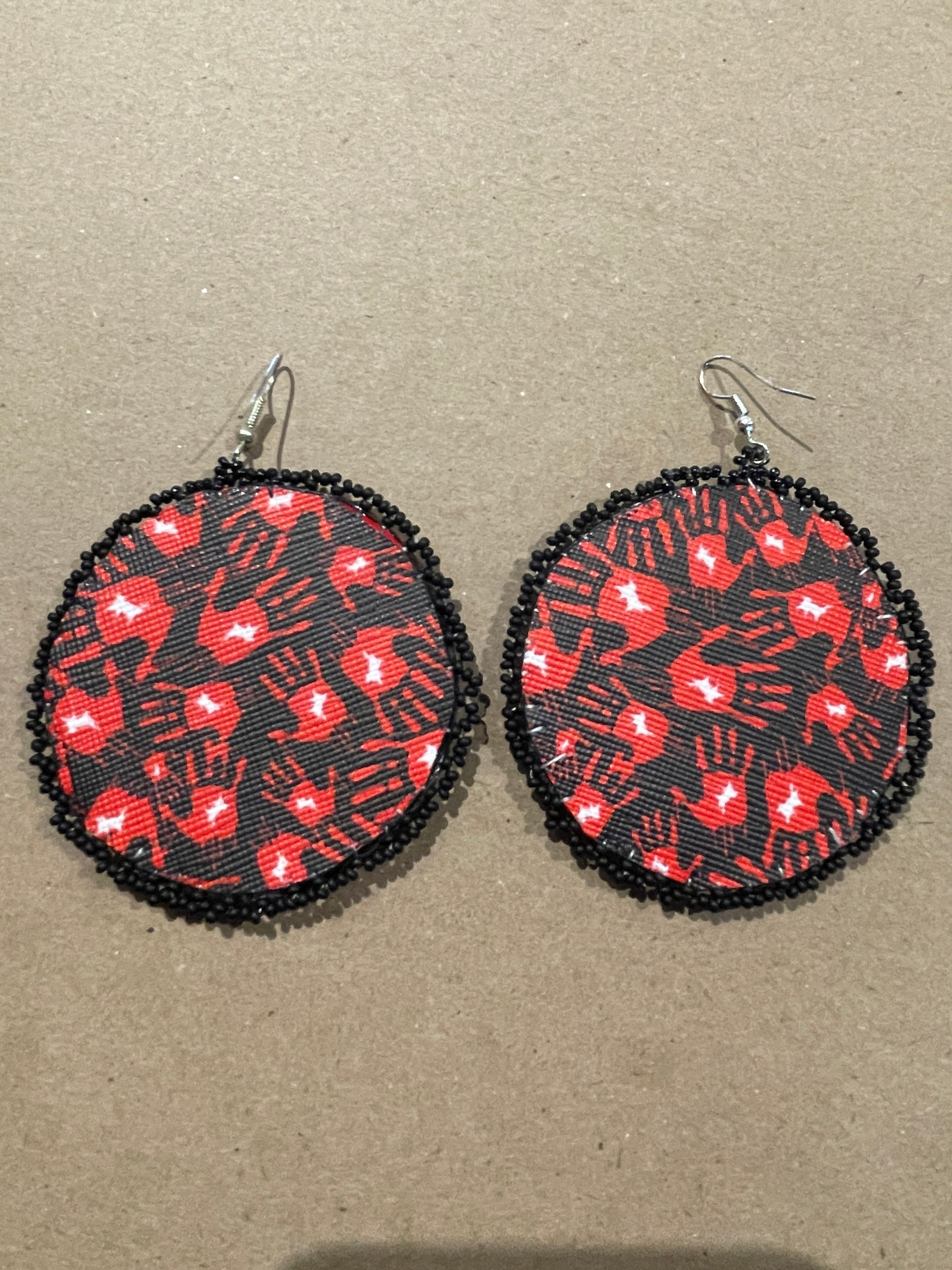 mmiw red dress earrings Earrings - Beaded Red Dress Large Red & Black
